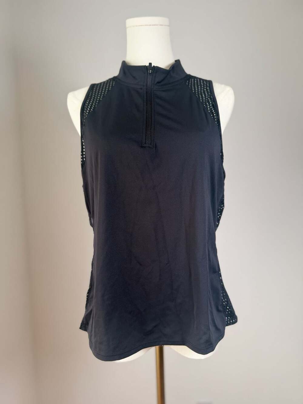 Halara Tank Top Size XL Black Zip Mock Neck Mesh